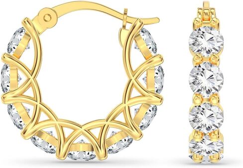 LeCalla 925 Sterling Silver Cubic Zirconia Hoop Earrings | Silver Small Chunky CZ Hoop Earrings | Hypoallergenic Round Click-Top Earring Hoops for Women in Saudi Arabia