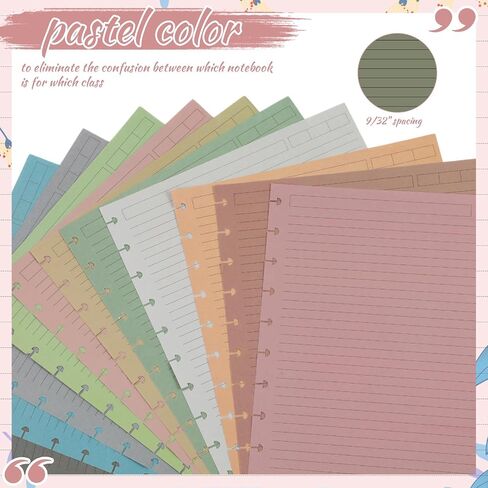 PerKoop 12 Pack 240 Sheets Colored Discbound Refill Paper 8.5 x 11 Inch College Ruled 11 Disc Letter Size Lined Paper Multicolored Refill Notebooks for Journaling (Dream Color) in Kuwait