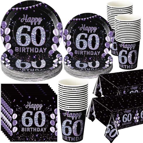 Pickmesh 202 Pcs 50th Birthday Party Decorations Supplies for 50 Guests Include Purple Black Happy 50th Birthday Paper Plates Napkins Cups and Plastic Tablecloth for Men Woman 50th Birthday Party in Saudi Arabia