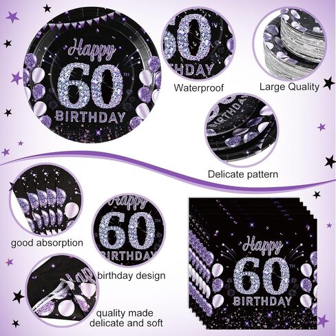 Pickmesh 202 Pcs 50th Birthday Party Decorations Supplies for 50 Guests Include Purple Black Happy 50th Birthday Paper Plates Napkins Cups and Plastic Tablecloth for Men Woman 50th Birthday Party in Saudi Arabia