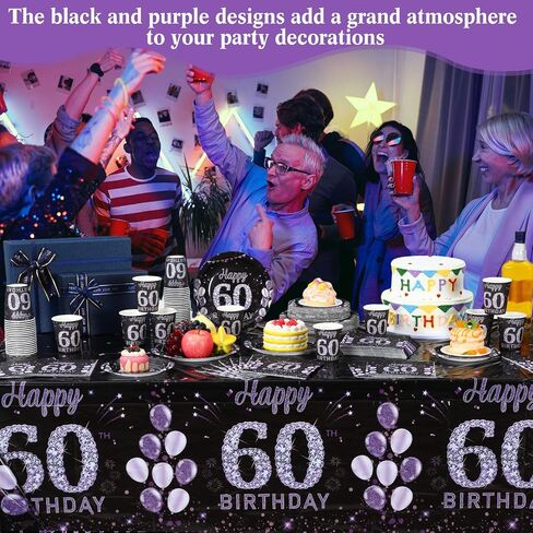 Pickmesh 202 Pcs 50th Birthday Party Decorations Supplies for 50 Guests Include Purple Black Happy 50th Birthday Paper Plates Napkins Cups and Plastic Tablecloth for Men Woman 50th Birthday Party in Saudi Arabia