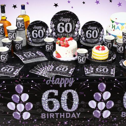 Pickmesh 202 Pcs 50th Birthday Party Decorations Supplies for 50 Guests Include Purple Black Happy 50th Birthday Paper Plates Napkins Cups and Plastic Tablecloth for Men Woman 50th Birthday Party in Saudi Arabia