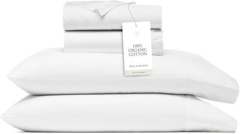 BOLL & BRANCH Signature Hemmed Sheet Set, Queen, Mineral | Luxury 100% Organic Cotton - Buttery Soft and Breathable - Includes 1 Flat, 1 Fitted, 2 Pillowcases in Saudi Arabia