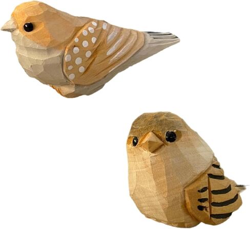 2PCS Small Carved Wooden Birds, Handmade Bird Statue Carved Rustic Animal Bird Sculpture Miniature Art Carve Small Animal for Home Decor. in Kuwait