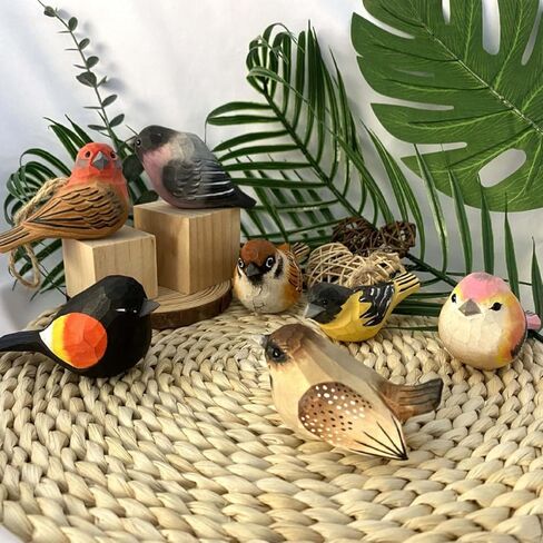 2PCS Small Carved Wooden Birds, Handmade Bird Statue Carved Rustic Animal Bird Sculpture Miniature Art Carve Small Animal for Home Decor. in Kuwait