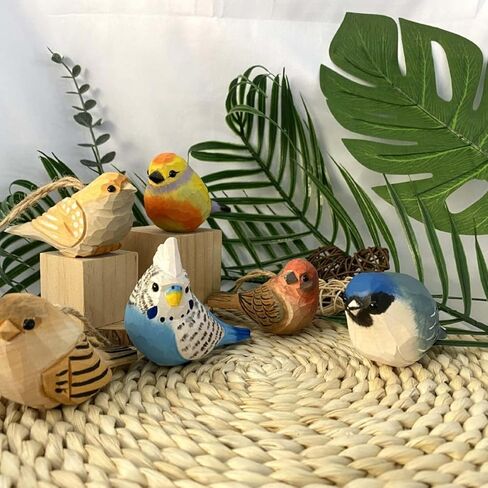 2PCS Small Carved Wooden Birds, Handmade Bird Statue Carved Rustic Animal Bird Sculpture Miniature Art Carve Small Animal for Home Decor. in Kuwait