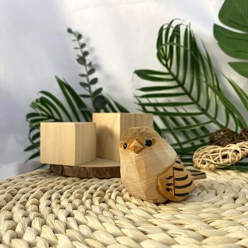 2PCS Small Carved Wooden Birds, Handmade Bird Statue Carved Rustic Animal Bird Sculpture Miniature Art Carve Small Animal for Home Decor. in Kuwait