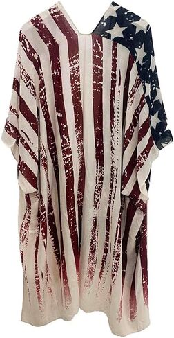 Modena Women's American Flag Printed Duster Beach Cover Up Kimono Topper in Saudi Arabia