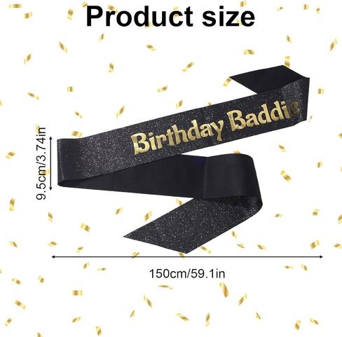 عيد ميلاد Baddie Sash ، قطعة قماش ناعمة ، عيد ميلاد سعيد مع دبوس السلامة للنساء اللوازم زخرفة الحفلات فتاة (أسود وفضي) in Saudi Arabia