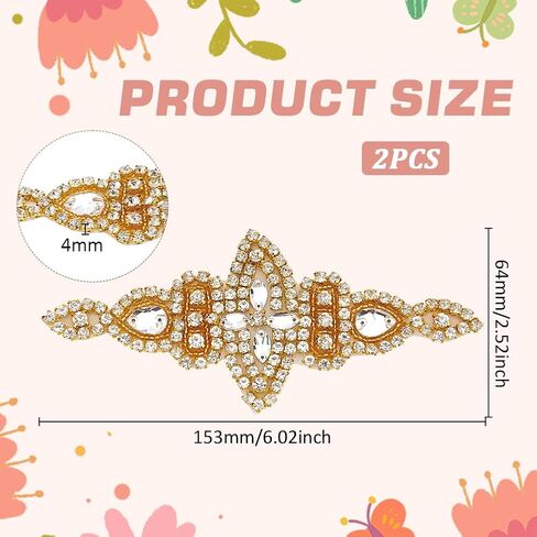 FINGERINSPIRE 8 PCS 4Style Crystal Rhinestone Applique Wedding Rhinestone Appliques Iron on/Sew on Rhinestone Bridal Patches, Silver Bridal Wedding Appliques for Wedding Dress Belt Decoration in Saudi Arabia