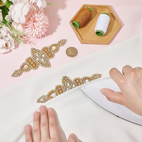 FINGERINSPIRE 8 PCS 4Style Crystal Rhinestone Applique Wedding Rhinestone Appliques Iron on/Sew on Rhinestone Bridal Patches, Silver Bridal Wedding Appliques for Wedding Dress Belt Decoration in Saudi Arabia