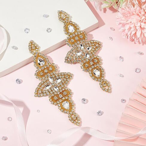 FINGERINSPIRE 8 PCS 4Style Crystal Rhinestone Applique Wedding Rhinestone Appliques Iron on/Sew on Rhinestone Bridal Patches, Silver Bridal Wedding Appliques for Wedding Dress Belt Decoration in Saudi Arabia