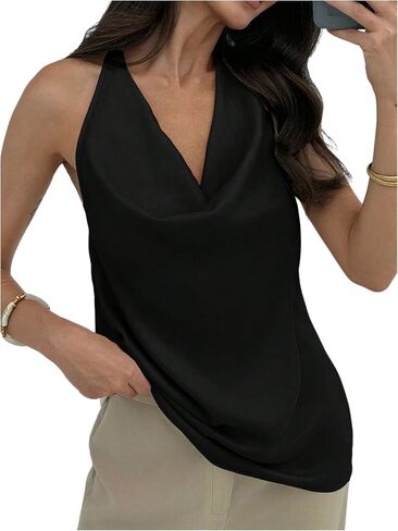 Soly Hux Women's Cowl Neck Halter Top Open Open Back Olcyfeless Danced Tops Deted Front Stest Stirts in Saudi Arabia