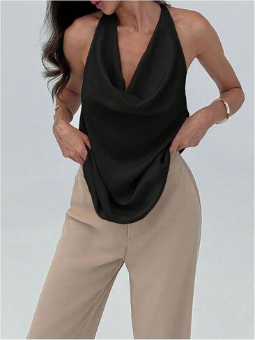 Soly Hux Women's Cowl Neck Halter Top Open Open Back Olcyfeless Danced Tops Deted Front Stest Stirts in Saudi Arabia