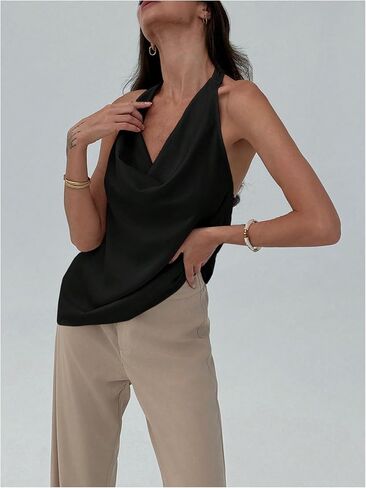 Soly Hux Women's Cowl Neck Halter Top Open Open Back Olcyfeless Danced Tops Deted Front Stest Stirts in Saudi Arabia