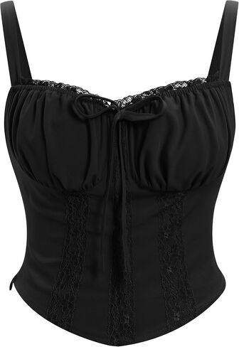 FYMNSI Women Corset Lace Up Cami Crop Top Sexy Slim Bodyshaper Bustier Tees Shirt Blouse Spaghetti Strap Backless Summer Tops in Saudi Arabia