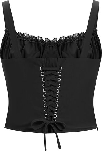 FYMNSI Women Corset Lace Up Cami Crop Top Sexy Slim Bodyshaper Bustier Tees Shirt Blouse Spaghetti Strap Backless Summer Tops in Saudi Arabia