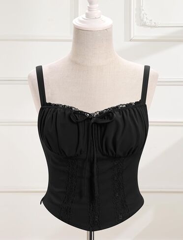 FYMNSI Women Corset Lace Up Cami Crop Top Sexy Slim Bodyshaper Bustier Tees Shirt Blouse Spaghetti Strap Backless Summer Tops in Saudi Arabia