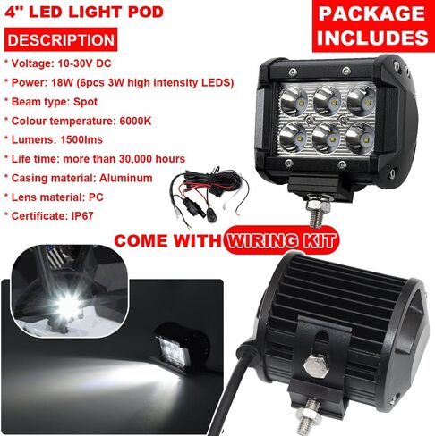 2pcs 4 بوصة 18W RZR LED SPOT LIGH PODS ، مع مجموعة الأسلاك مفتاح الروك وأقواس التثبيت قفص لفائف A-PILLAR متوافقة مع Polaris RZR XP 1000 900 800 in Saudi Arabia