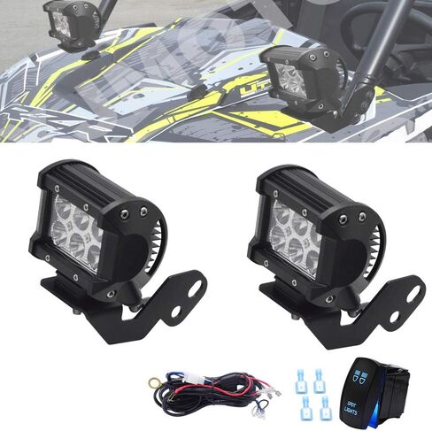 2pcs 4 بوصة 18W RZR LED SPOT LIGH PODS ، مع مجموعة الأسلاك مفتاح الروك وأقواس التثبيت قفص لفائف A-PILLAR متوافقة مع Polaris RZR XP 1000 900 800 in Saudi Arabia
