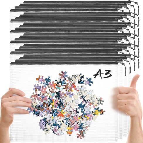 24pcs Mesh Zipper Pouch Puzzle Storage Bags A3 17x12 Inches Large File Bags Black Reusable Zipper Pouches for Organizing, Classroom Board Game Organization in Saudi Arabia