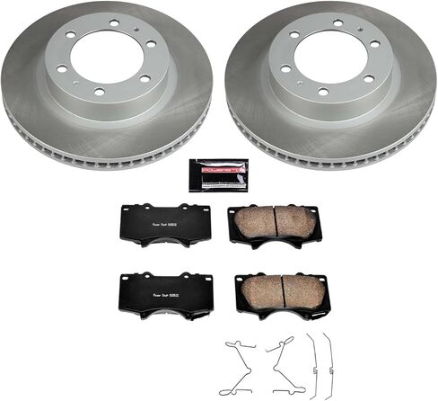 Power Stop SC137 Front Brake Kit مع دوارات الفرامل شبه المغلفة ومنصات الفرامل السيراميك والأجهزة لعام 2007-2014 Toyota FJ Cruiser | 2005-2022 Toyota Tacoma 6 Lug | 2003-2009 4Runner 12.56 "الدوارات in Saudi Arabia