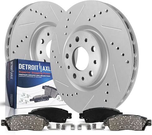 Detroit Axle - مجموعة الفرامل الأمامية لعام 2015-2022 Ram Promaster City ، حفر فرامل القرص المحفورة وسادات فرامل السيراميك 2016 2017 2018 2019 2020 2021 استبدال: 12.01 "بوصة الدوار in Saudi Arabia