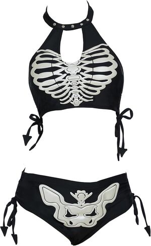 Meowcos Goth Bikini Swimsuit Gothic الفريد من نوعه سوداء طباعة الباحة بدلة السباحة على الطراز الداكن القوطي in Saudi Arabia