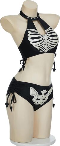 Meowcos Goth Bikini Swimsuit Gothic الفريد من نوعه سوداء طباعة الباحة بدلة السباحة على الطراز الداكن القوطي in Saudi Arabia