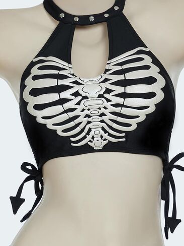 Meowcos Goth Bikini Swimsuit Gothic الفريد من نوعه سوداء طباعة الباحة بدلة السباحة على الطراز الداكن القوطي in Saudi Arabia