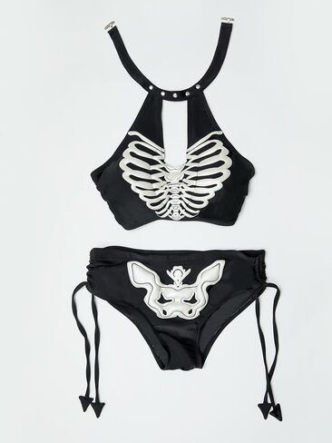 Meowcos Goth Bikini Swimsuit Gothic الفريد من نوعه سوداء طباعة الباحة بدلة السباحة على الطراز الداكن القوطي in Saudi Arabia