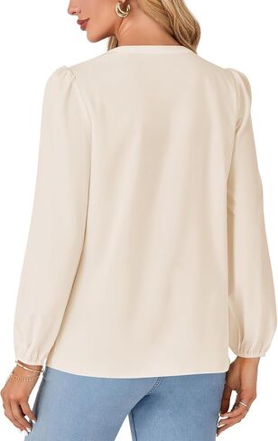 Rooscier Women's Lace V Neck Long Sleeve Button Elegant Blouse Shirt Top in Saudi Arabia