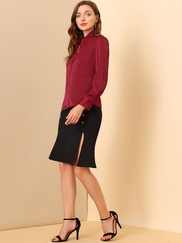 Allegra K Women's Satin Blouse Button Up V Neck Ruffled Collar Long Sleeve Formal Shirts in Saudi Arabia