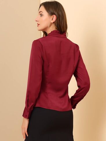 Allegra K Women's Satin Blouse Button Up V Neck Ruffled Collar Long Sleeve Formal Shirts in Saudi Arabia