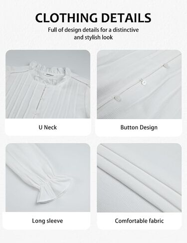 Bsubseach Women Puff Long Sleeve Shirt Textured Button Down Cotton Work Blouse Eyelet Ruffle Collar Dressy Casual Tops in Saudi Arabia