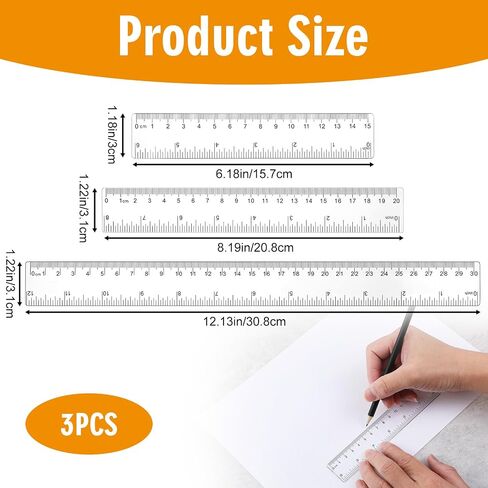 3 Pack 6 Inch Ruler Clear Rulers Small Straight Ruler with Centimeters and Inches, Plastic Shatterproof Measuring Tools for School, Office and Home in Saudi Arabia