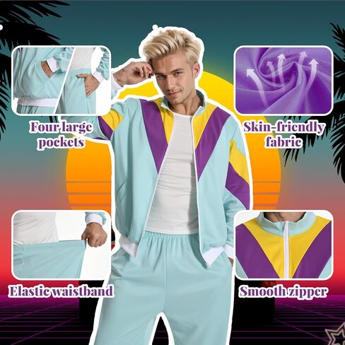 Seawhisper 80s 90s Outfit for Men Women Retro Track Suits Hip Hop Halloween Costume in Saudi Arabia