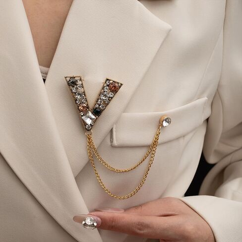 Shining Rhinestone Large Tassel Brooch Pins for Women,Vintage Statement Cubic Zirconia Suit Coat Brooch Pins Medieval Prom Anniversary Jewelry Gifts in Kuwait