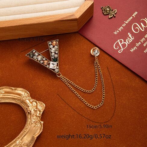 Shining Rhinestone Large Tassel Brooch Pins for Women,Vintage Statement Cubic Zirconia Suit Coat Brooch Pins Medieval Prom Anniversary Jewelry Gifts in Kuwait
