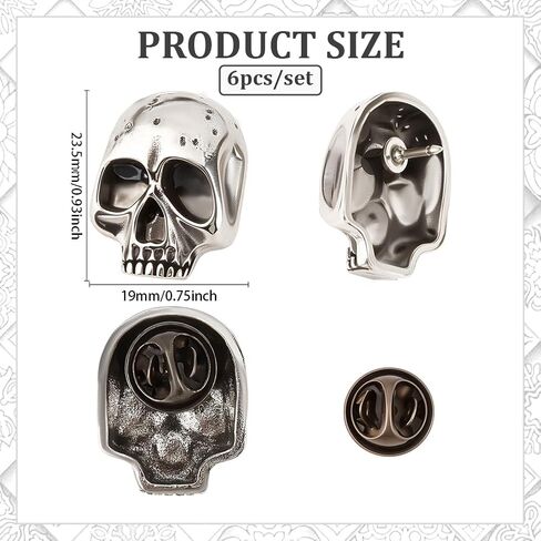PH PandaHall 6pcs Gothic Skull Brooch, Skeleton Head Breast Pin Alloy Skulls Pins Antique Silver Punk Style Skulls Badge Pins Skull Lapel Pin for Cloths Bags Hats Costume Accessories in Saudi Arabia