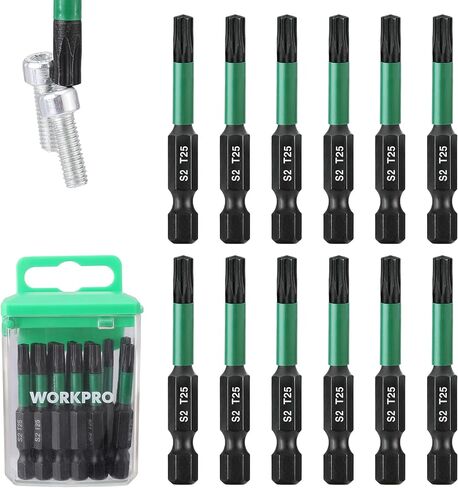 WorkPro 27pcs تأثير مجموعة بت Torx (TT7-TT40) ، مجموعة بتات الأمان Torx ، CNC Machined S2 Taled Tarx Proof Bit مع طرف مغناطيسي ، 1/4 "سداسي سداسي ، 1" و 2 ". in Kuwait