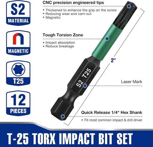 WorkPro 27pcs تأثير مجموعة بت Torx (TT7-TT40) ، مجموعة بتات الأمان Torx ، CNC Machined S2 Taled Tarx Proof Bit مع طرف مغناطيسي ، 1/4 "سداسي سداسي ، 1" و 2 ". in Kuwait