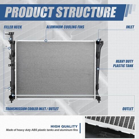 Auto Dynasty Radiator Compatible with 2010-2013 Forte Koup Forte5 2.0L 2.4L NA, DPI 13133 Factory Style 1-Row Cooling Radiator, Aluminum Core in Saudi Arabia