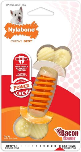Nylabone PRO Action Dental Bone Power Chew Toy for Dogs, Dog Toys for Aggressive Chewers, Bacon Flavor, Medium - Up to 35 lbs, 1 Count in Saudi Arabia