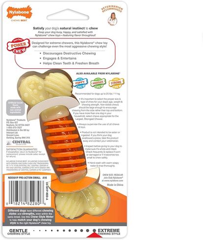 Nylabone PRO Action Dental Bone Power Chew Toy for Dogs, Dog Toys for Aggressive Chewers, Bacon Flavor, Medium - Up to 35 lbs, 1 Count in Saudi Arabia