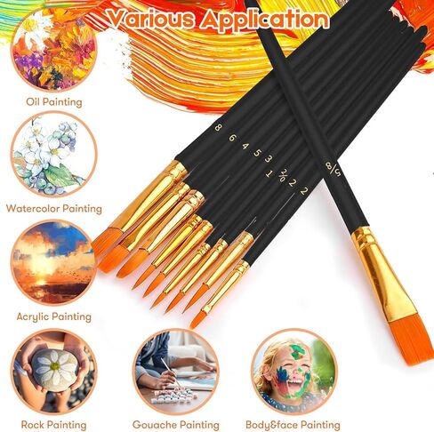 Soucolor Acrylic Paint Brushes Set, Easter Basket Stuffers, 20Pcs Round Pointed Tip Artist Paintbrushes for Acrylic Oil Watercolor Canvases Rock Body Face Nail Miniature Detailing Drawing Art Supplies in Kuwait