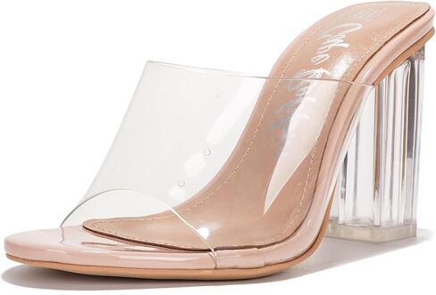 Cape Robbin Women's Clear Chunky Heels Slip On Open Toe with Transparent Upper, 3.5 Inch Lucite Block Heel & Leather Insole Platform Wedges (Fusion.A) in Saudi Arabia