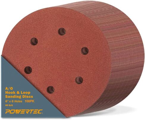 POWERTEC 45232-P2, 320 Grit, 6 Inch 6 Hole Hook and Loop Sanding Discs, Sandpaper for Random Orbital Sander, Air Sander, Pneumatic Sander, Dual Action Sander, 50PK in Kuwait