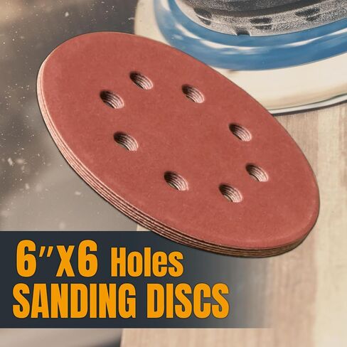 POWERTEC 45232-P2, 320 Grit, 6 Inch 6 Hole Hook and Loop Sanding Discs, Sandpaper for Random Orbital Sander, Air Sander, Pneumatic Sander, Dual Action Sander, 50PK in Kuwait