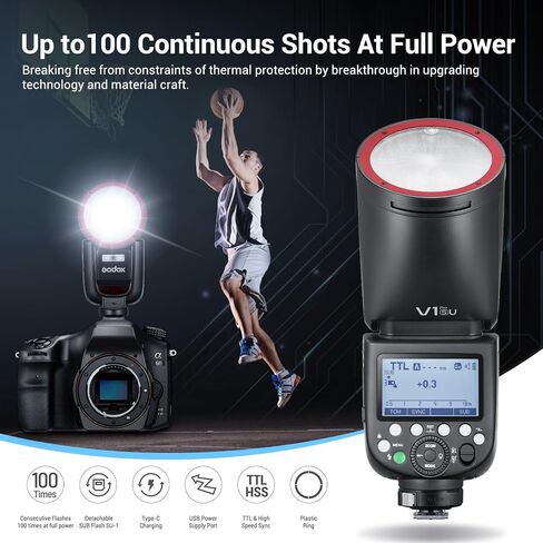 Godox v1pro-n إصدار الكاميرا الكاميرا Flash Speedlite V1pro-Nu لـ Nikon ، مع فلاش فرعي قابل للفصل ، بطارية USB-C Charge ، 2.4G HSS TTL Flash لـ Nikon Z9 Z8 Z7II Z6 ZFC D850 D810 D810 D610 D7100 in Kuwait